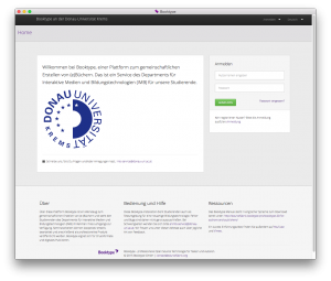 Startseite der frei zugänglichen DUK-Installation von Booktype 2.0