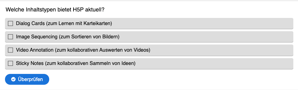 Startfrage vor der H5P-Multiple-Choice-Auswertung